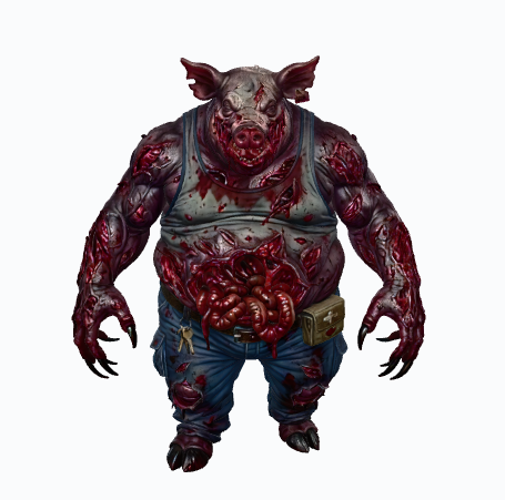 Pig Face Zombie 3D Model - Game-Ready Mutated Creature (.GLB / .GLTF)